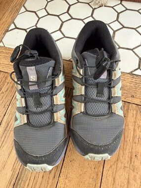 Salomon Gray and Light Blue Trail Sneakers